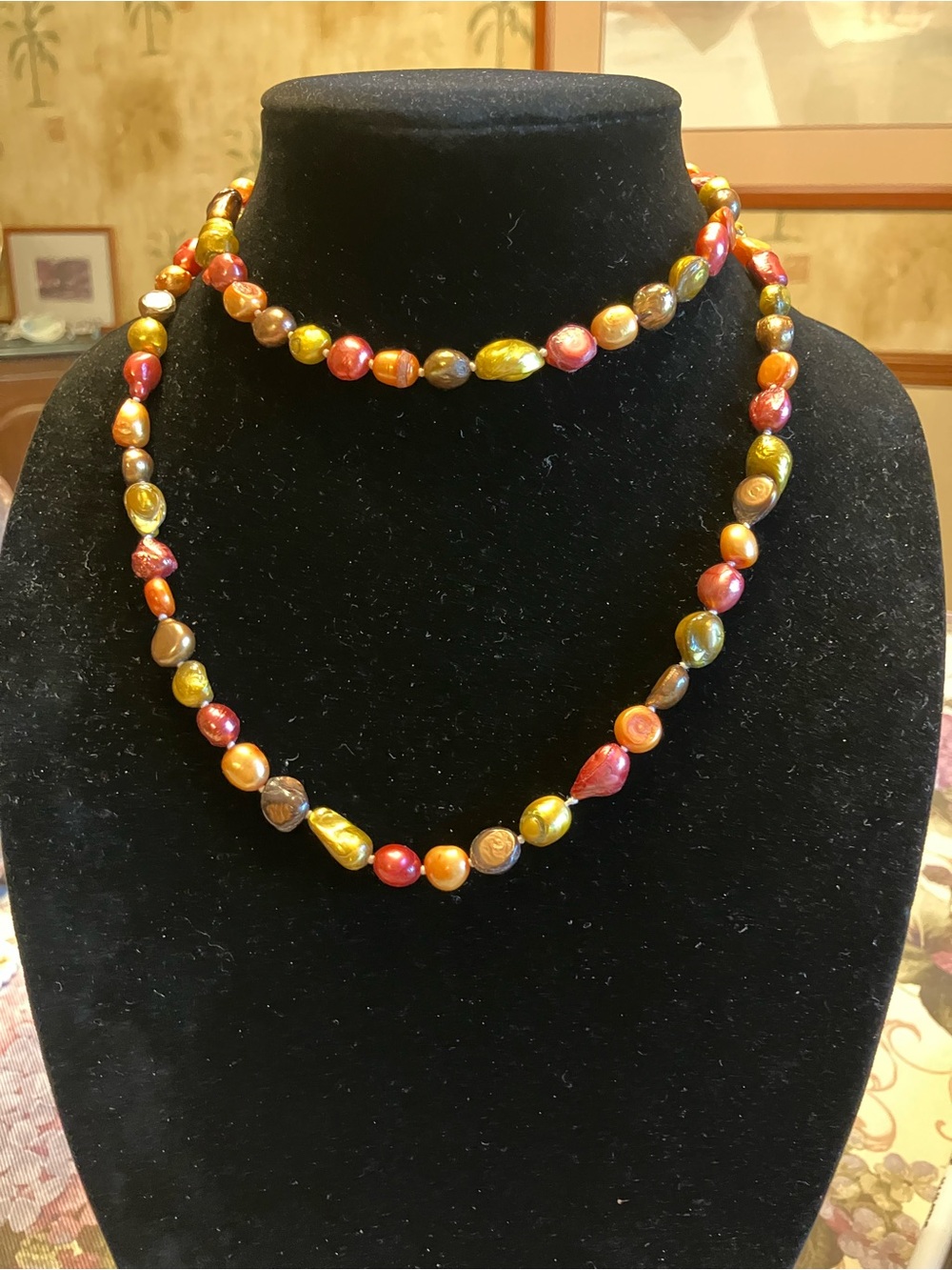 FRESH WATER PEARL NECKLACE IN MULTI-COLOR AUTUMN SHADES - Picture 9 of 13